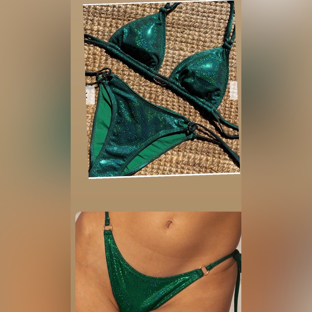 Emerald Green Shimmer pieces , xl top snd two bottoms  Bikini by EnEZ swim